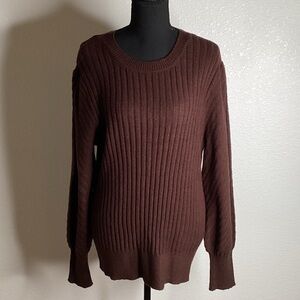 Worthington Brown Ribbed Crew Neck Sweater